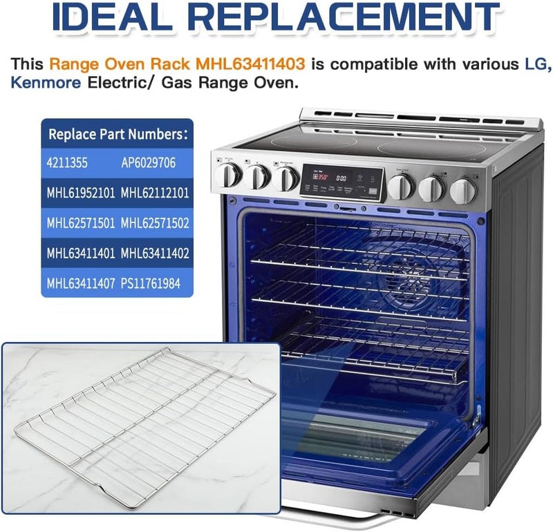 KOZHOM [Upgraded] 2Pcs Range Standard Oven Racks MHL63411403 for LG Range Ovens, Stainless Steel Oven Shelf Rack Replacement Part, 24.7'' Wide x16.2'' Deep - Image 2